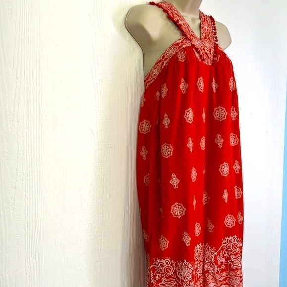 Ann Taylor Loft - Orange Floral White Design V Neck Pom Poms Midi Dress Size SM - Picture 5 of 14